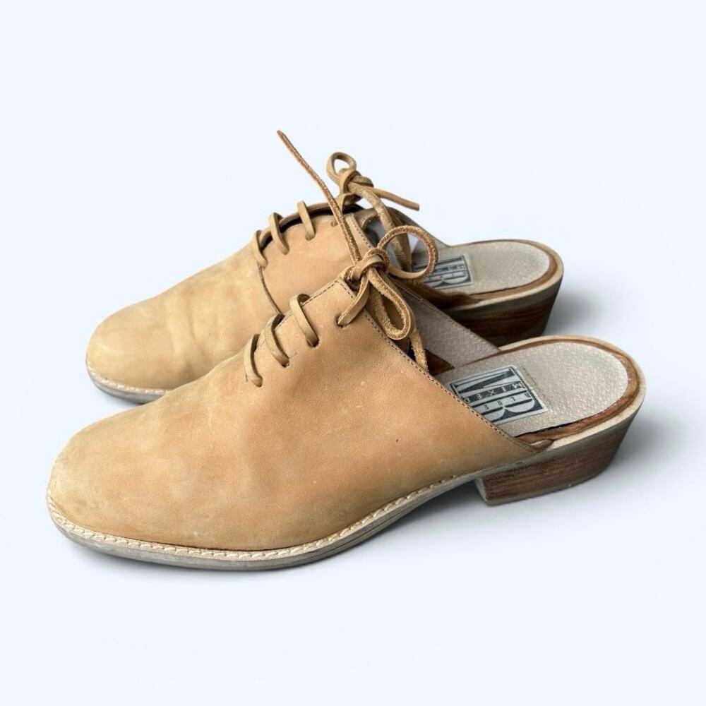 Vintage 90s Mixed Blues Charlene Tan Leather Lace-Up Mule Clogs Women’s Size 7.5